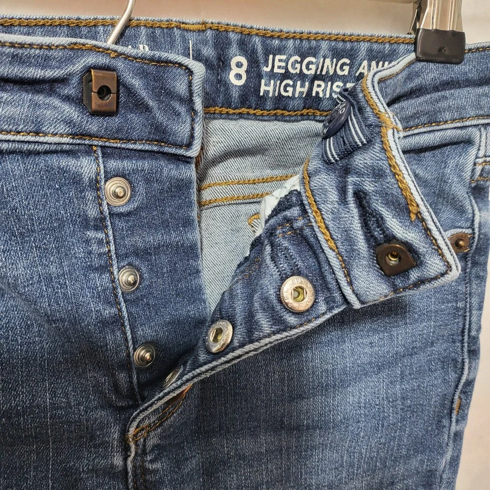 Gap Kids Girls Size 8‎ Jeggings Ankle High Rise Blue Denim Stretch Snap Fly